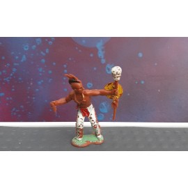Indian With Knife and Skull on Stick
