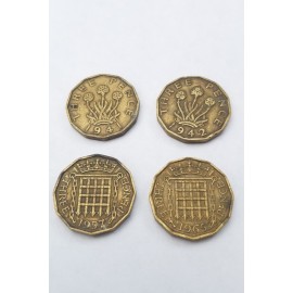 4 VINTAGE GB Three Pence Coin