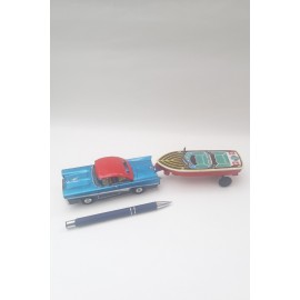 VINTAGE Tinplate Car With Boat on Triler