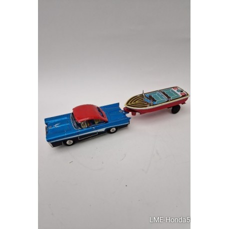 Vintage Tinplate Car with Boat 1970
